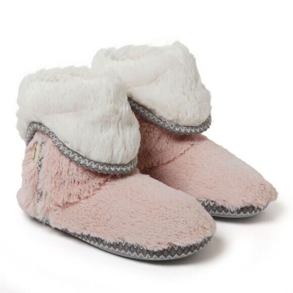 Dearfoams Women's Beth Faux Fur Fold Down Fuzzy Bootie House Slipper Boot - Picture 1 of 5